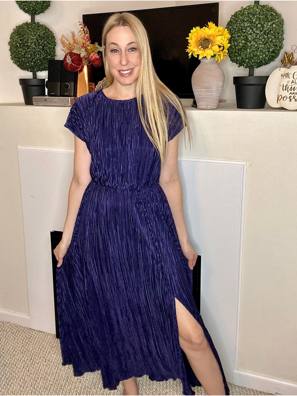 New Amazon Women’s Pleated Maxi Dress in Blue Purple